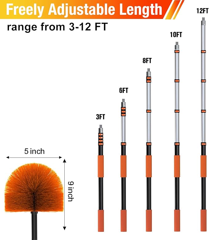 12FT Cobweb Duster with Extension Pole, Spider Web Brush - Image 3