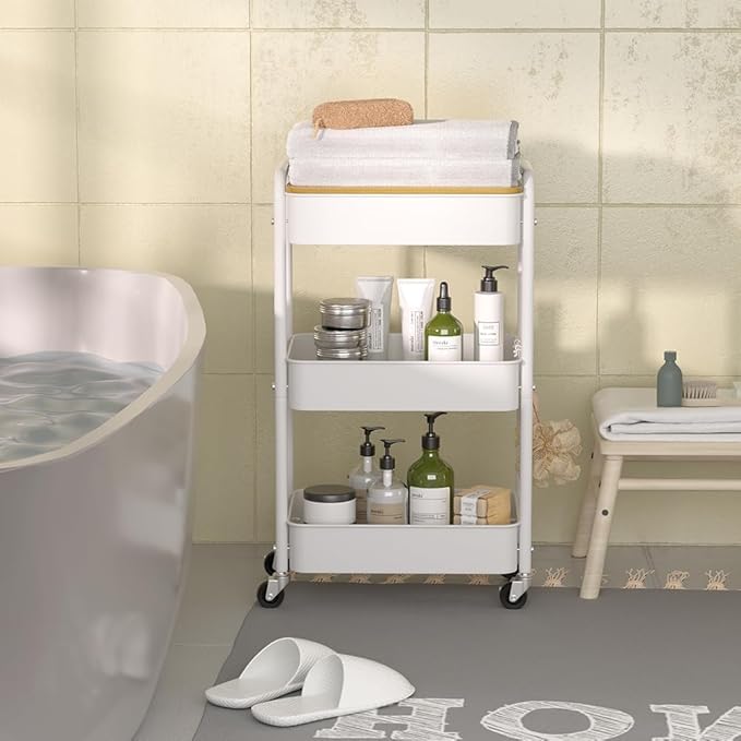 3 Tier Metal Utility Cart, Rolling Storage Cart - Image 7