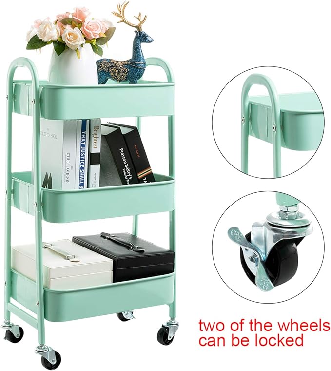 AGTEK Makeup Cart, Movable Rolling Organizer Cart, Macaron Blue 3 Tier Metal - Image 5