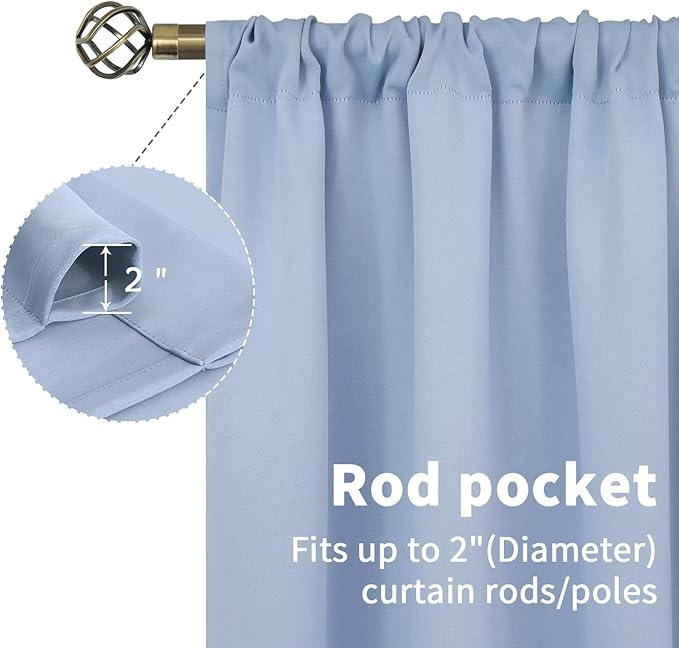 BGment Baby Blue Room Darkening Curtains 63 Inches Long - Image 4