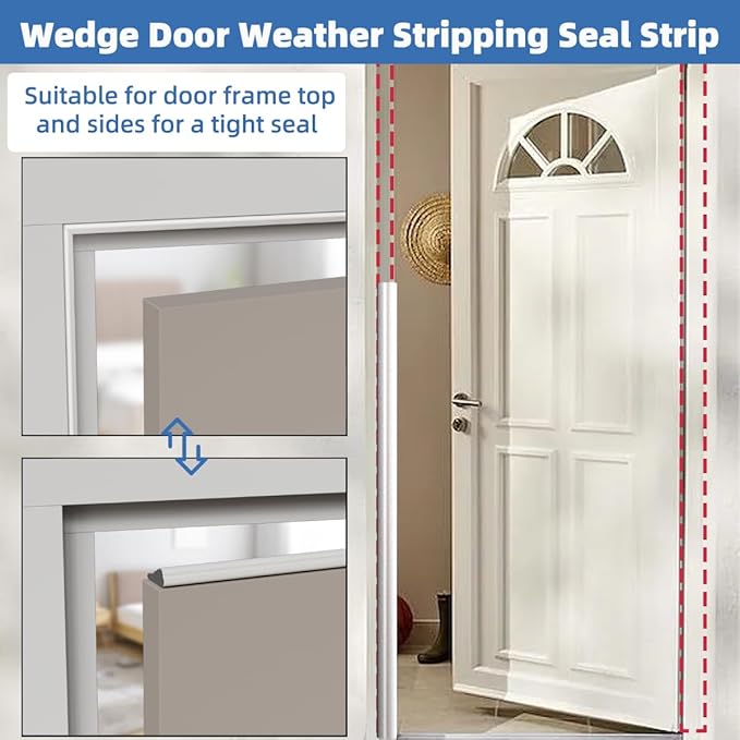 Wedge-Shape Window Weather Stripping Door Frame Seal Strip 118” White, Upgrade - Image 4
