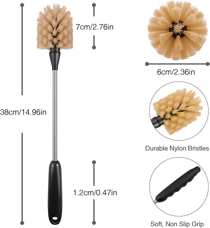 2 Pack Water Bottle Brush, 15-inch Long Handle Cleaning Brush, Kitchen Scrubber - Image 3