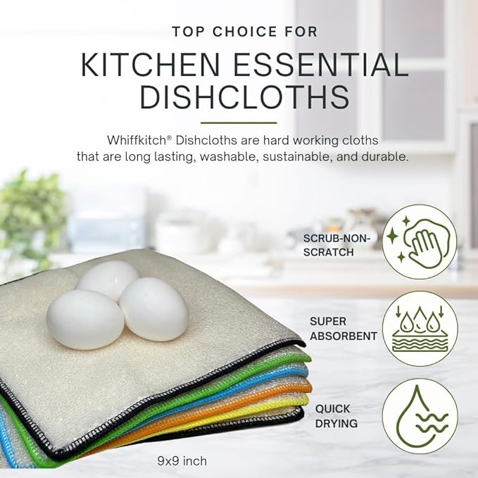 Whiffkitch Dishcloths Dishrags for Kitchen and Household Cleaning 9x9 6-Pack - Image 2
