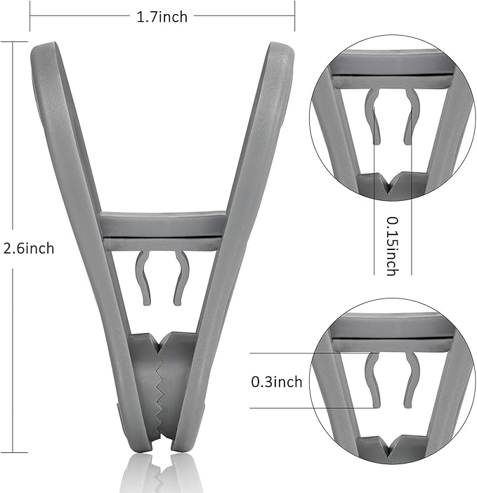 Tinfol 24pc Grey Plastic Hanger Clips, Strong Pinch Grip Finger Clips - Image 3