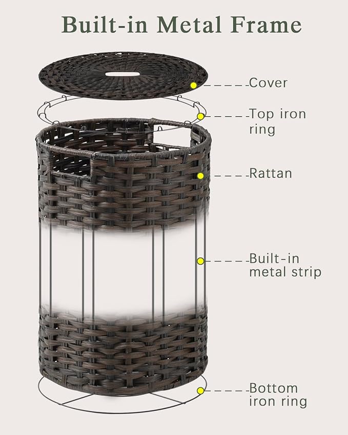 Large Laundry Hamper Laundry Basket Round 34.3 Gal Handwoven Wicker Laundry - Image 8