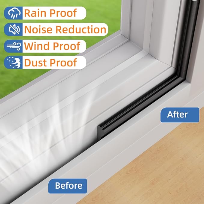 Wedge-Shape Window Weather Stripping Door Frame Seal Strip 3Pcs×196" Black - Image 6