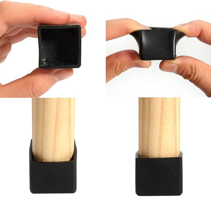 16 Pcs Black Square Anti-Slip Rubber Leg Tips Chair Leg Caps Furniture Floor - Image 5