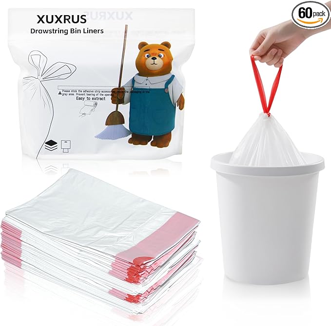 3 Gallon Trash bag Small White Drawstring Trash Bags, Tear-Free Heavy Duty by XUXRUS