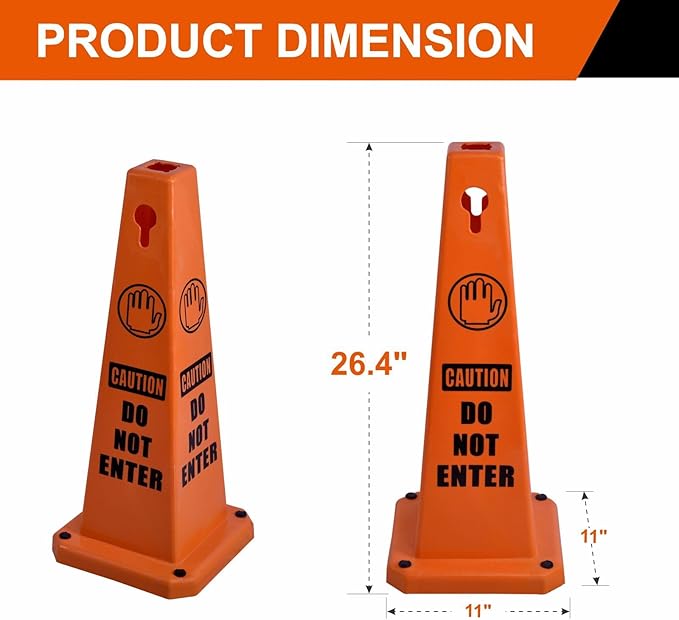 4-Pack 26.5" Caution Cones, 4-Sided Visible Safety Signs - Image 3