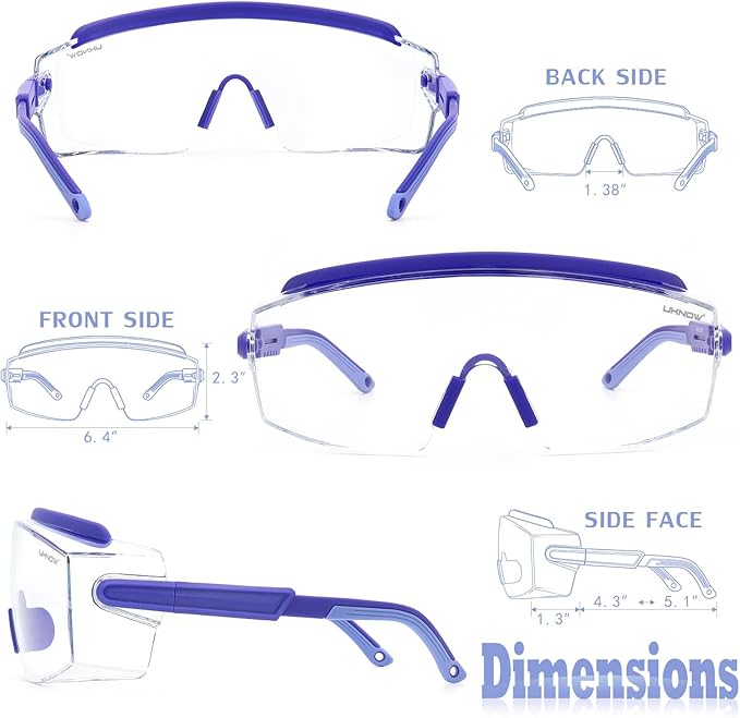 UKNOW Safety Goggles Over Glasses, Safety Glasses Anti Fog Wraparound Eye - Image 6