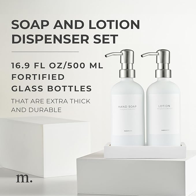 MaisoNovo Soap Dispenser 3-Piece Set | 16.9oz White Bottles - Image 2