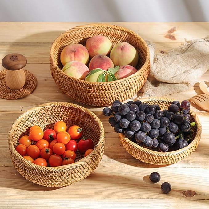 Rattan Bread Basket, Hand Woven Fruit Basket, Wicker Serving Basket Bowl - Image 5
