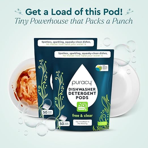 Puracy Dishwasher Pods, Natural Dishwasher Detergent, Free & Clear Dish tabs - Image 2