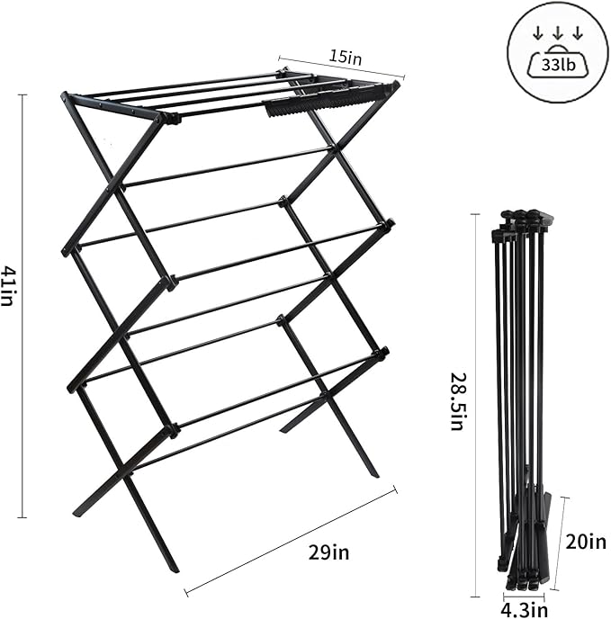 3 Tiers Foldable Clothes Drying Rack, Vertical Laundry Rack Portable and - Image 3