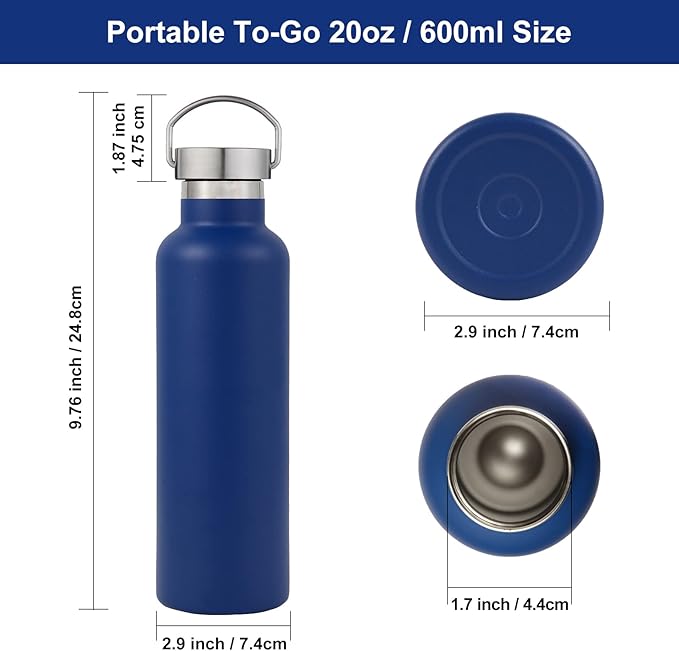 Neihepal Navy Stainless Steel Water Bottles, 20 Ounce Vacuum Insulated Double - Image 5