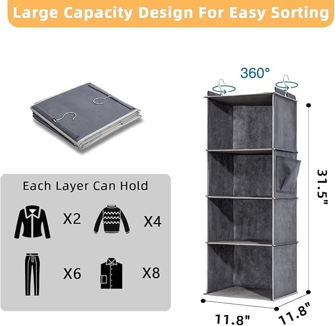 2 Packs Hanging Closet Organizer, 4-Shelf Closet Organizers and Storage - Image 2