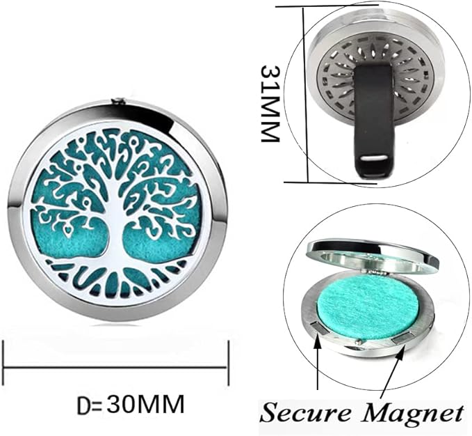 2Psc Car Essential Oil Diffuser Locket Tree of Life Pattern Stainless Steel Car - Image 2