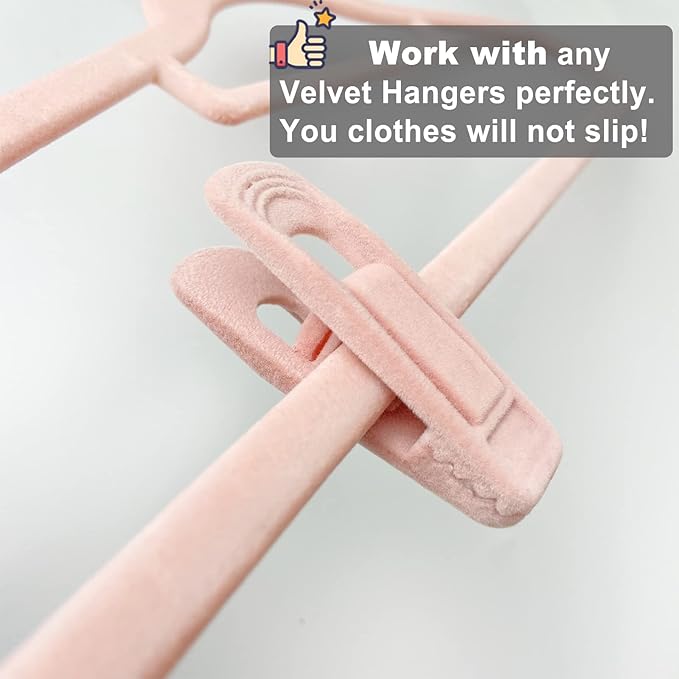 Light Pink Velvet Hanger Clips, Non-Slip Strong Hanger Clips - Image 5