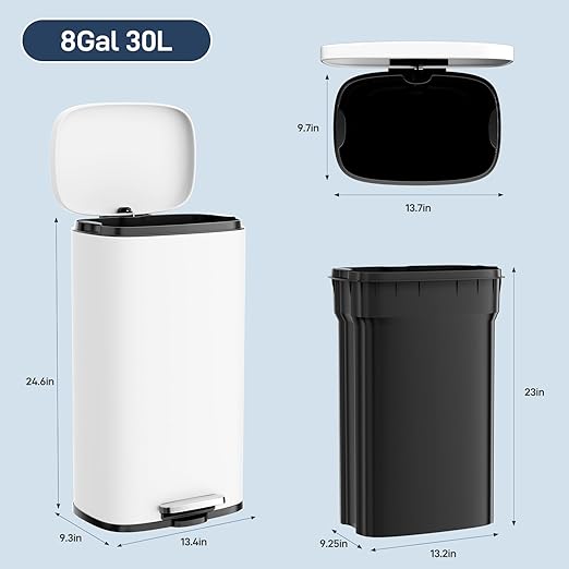 Arlopu 8 Gallon Step Trash Can, Stainless Steel Garbage Bin, Soft-Close Rubbish - Image 2
