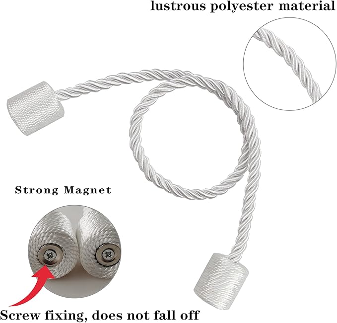 6 Pack White Strong Magnetic Curtain Tiebacks Outdoor Elegant Decorative Tie - Image 3