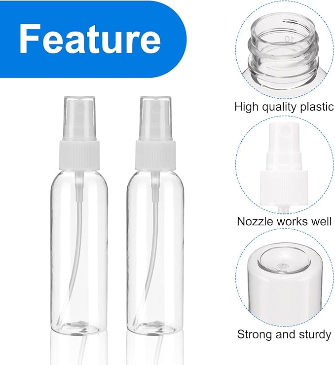 uxcell 10 Pack Spray Bottles, 2 Oz/60ML Clear Empty Mist Plastic Mini Travel - Image 3