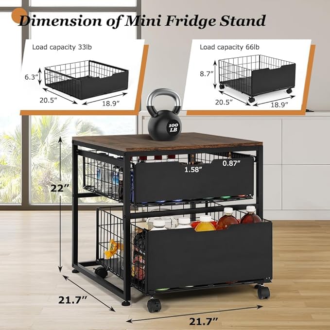 Mini Fridge Stand with Storage Drawer, 21.7”x21.7” Heavy Duty Mini Fridge Table - Image 7