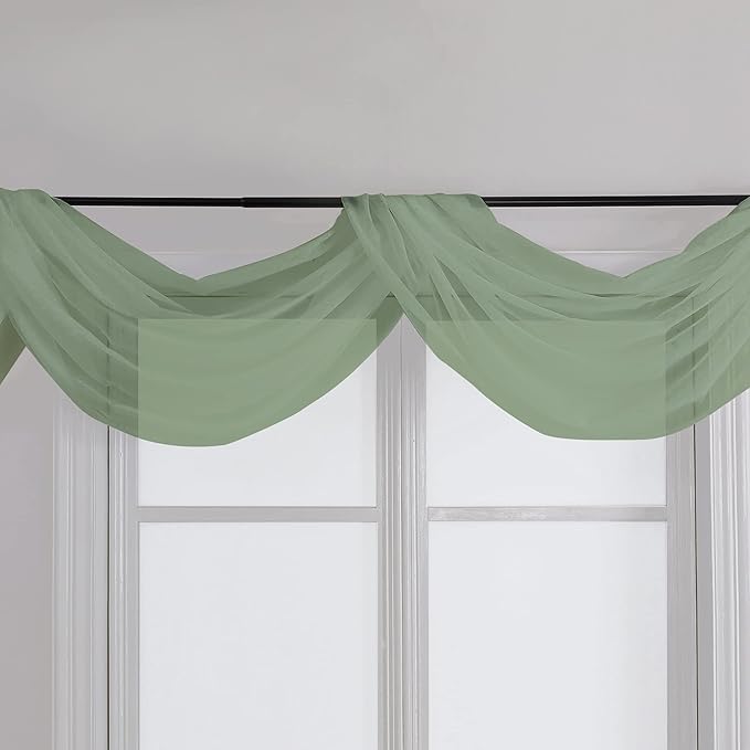Chyhomenyc Sage Green Sheer Scarf Valances - Image 8