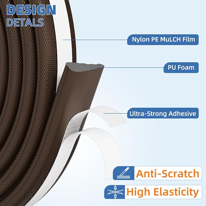 Wedge-Shape Window Weather Stripping Door Frame Seal Strip 196” Brown, Upgrade - Image 3