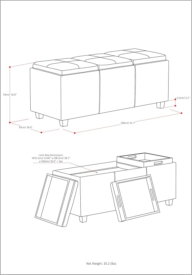 SIMPLIHOME Avalon 42 inch Wide Contemporary Rectangle Storage Ottoman in Cloud - Image 15