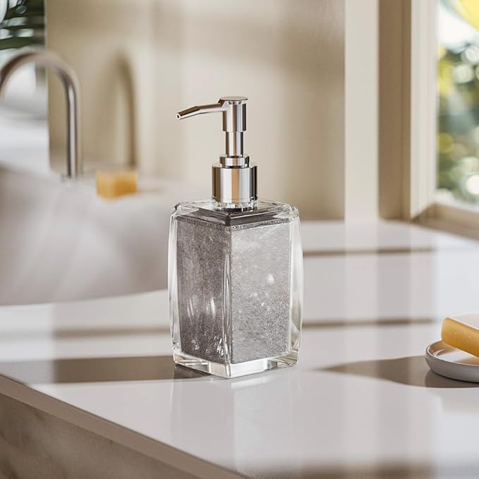 Silver Soap Dispenser with Refillable Plastic Pump - Image 3