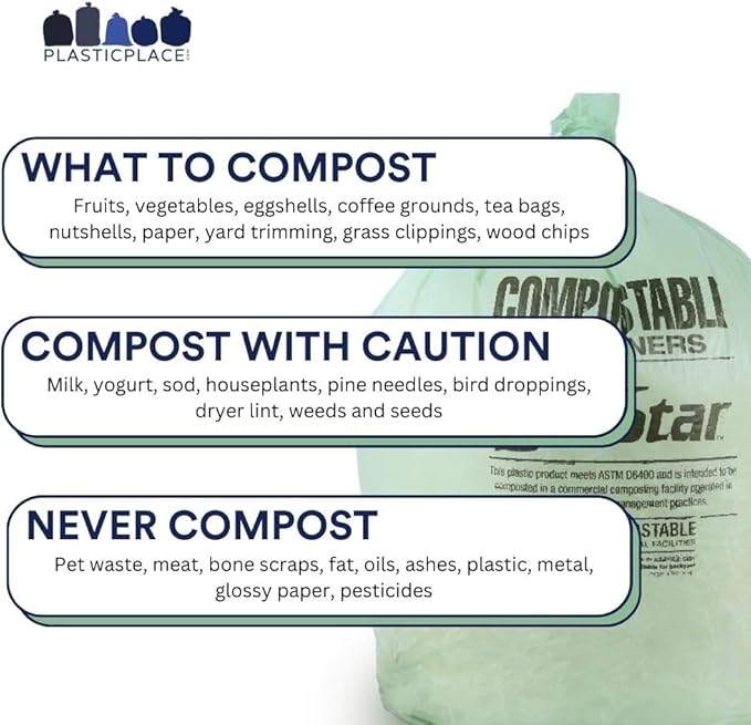 Plasticplace 12-16 Gallon Compostable Trash Bags │ 1Mil │ Green Tint Garbage - Image 3