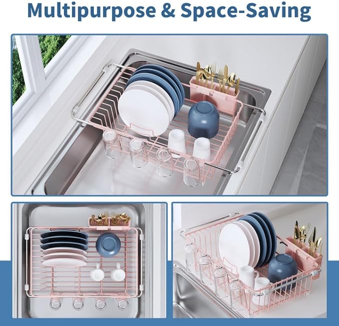 Over the Sink Expandable Dish Drainer Drying Rack In Stainless Steel - Image 2