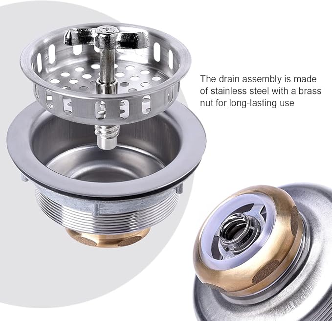 304 Stainless Steel Kitchen Sink Twist Lock Basket Drain Assembly W/Brass - Image 2