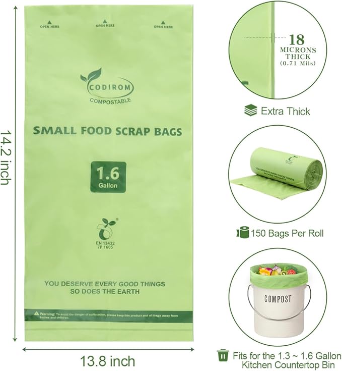 100% Compostable 1.6 Gallon Trash Bags, 6 Liter - Image 2