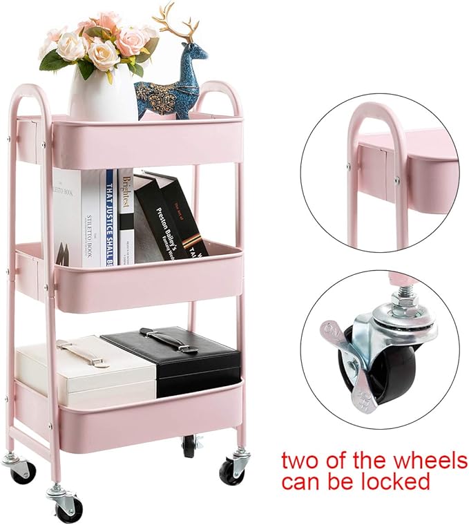 AGTEK Makeup Cart, Movable Rolling Organizer Cart, 3 Tier Metal Utility Cart - Image 5
