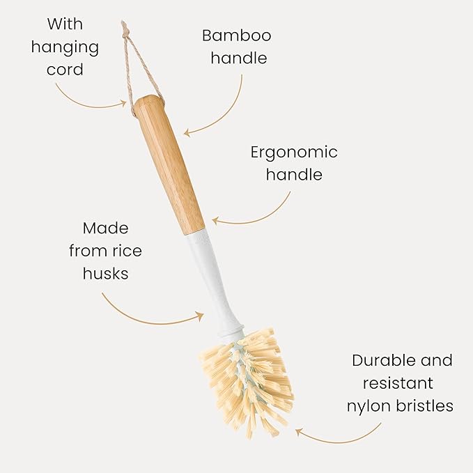 Vigar Zeroline 10.2" Long Bamboo Dish Brush, Ideal Dish Brush - Image 3