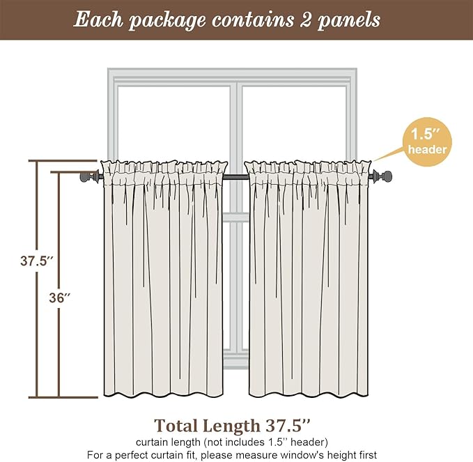 Chyhomenyc Light Green Sheer Curtains 36 inch Length 2 Panels Set, Light - Image 3