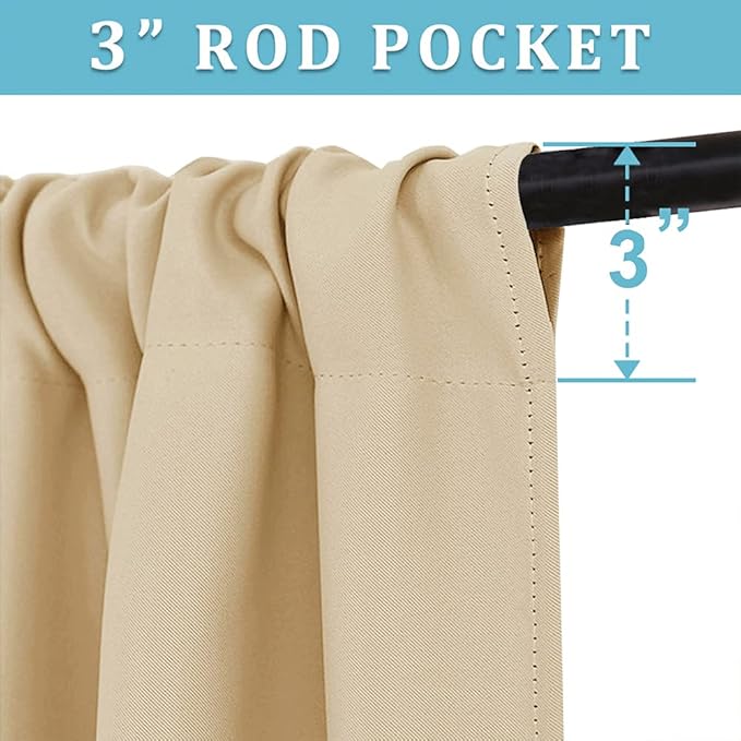 RYB HOME Curtains for Bedroom 63 inches Long, W 34 x L 63, Biscotti Beige - Image 2
