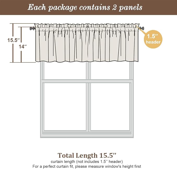 Chyhomenyc Sheer Valances for Windows 2 Packs, 42Wx14L Inches Small Window - Image 2
