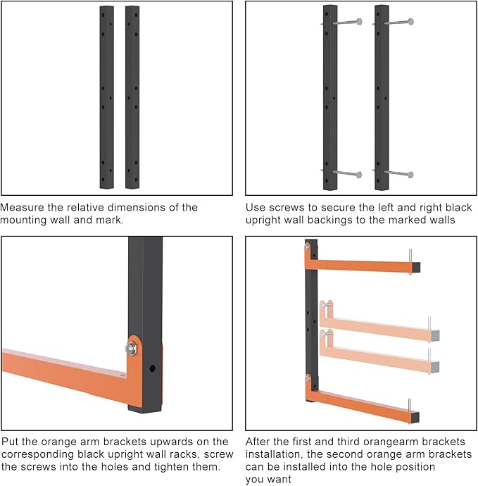 2 Pack Lumber Storage Rack, Wall Mount Wood Storage Racks, Heavy Duty 3-Level - Image 7