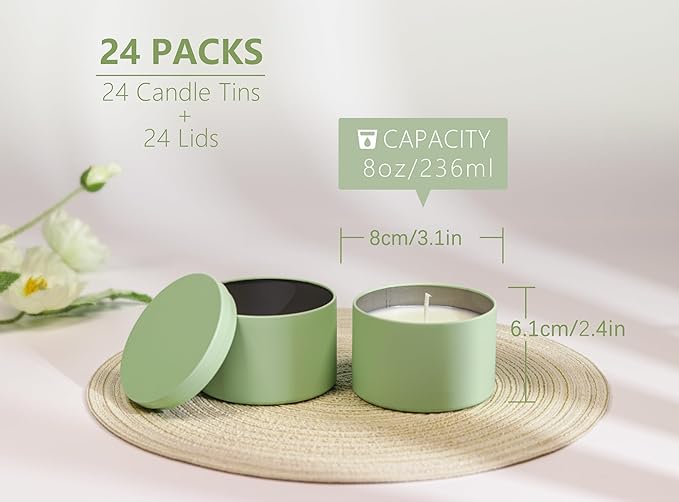 Aroparc Candle Tins 8oz with Lids, 24 Pack Seamless Bulk Candle Containers - Image 2