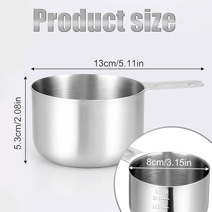 Stainless Steel Measuring Cup, 1 Cup Rice Measuring Cups, Single Measure Cups - Image 2