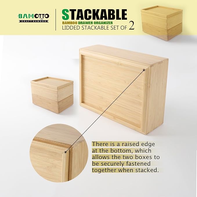Stackable Bamboo Drawer Organizer Set – 2 Boxes - Image 4
