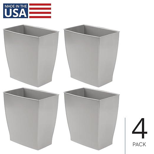 iDesign Small Bathroom Trash Set of 4-Gray Mono Rectangular Can M4 - Image 2