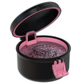 Leak-Proof Denture Bath Cup for Travel, Denture Cup for Soak Dentures, Retainer Cleaning Case with Strainer (Black + Pink)