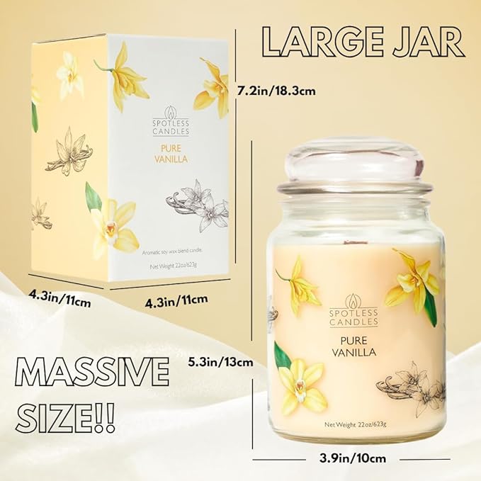 Vanilla Candle 22oz 16" x 9" Reusable Jar Candle 130 Hours Long Burn Time - Image 4