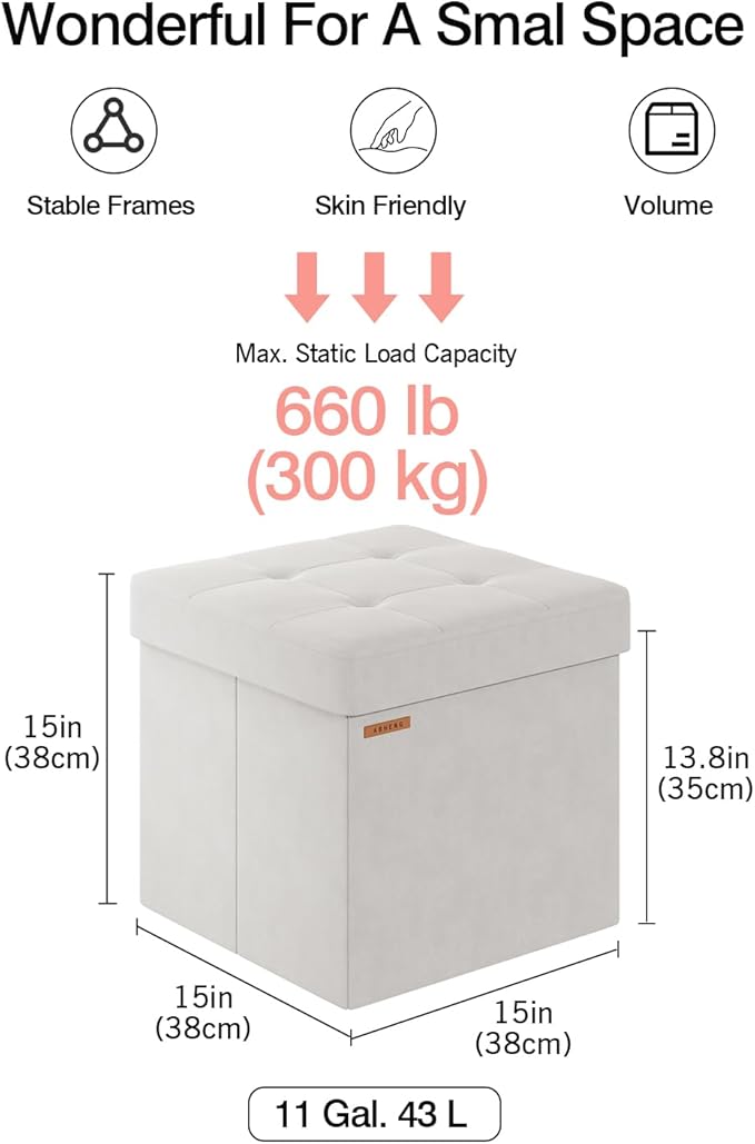 Folding Storage Ottoman, Velvet Storage Bench, - Image 2