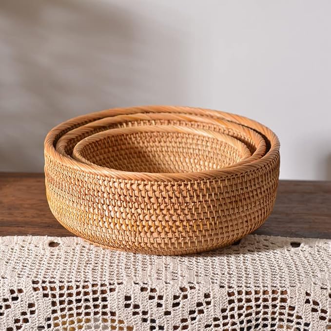 Rattan Bread Basket, Hand Woven Fruit Basket, Wicker Serving Basket Bowl - Image 8