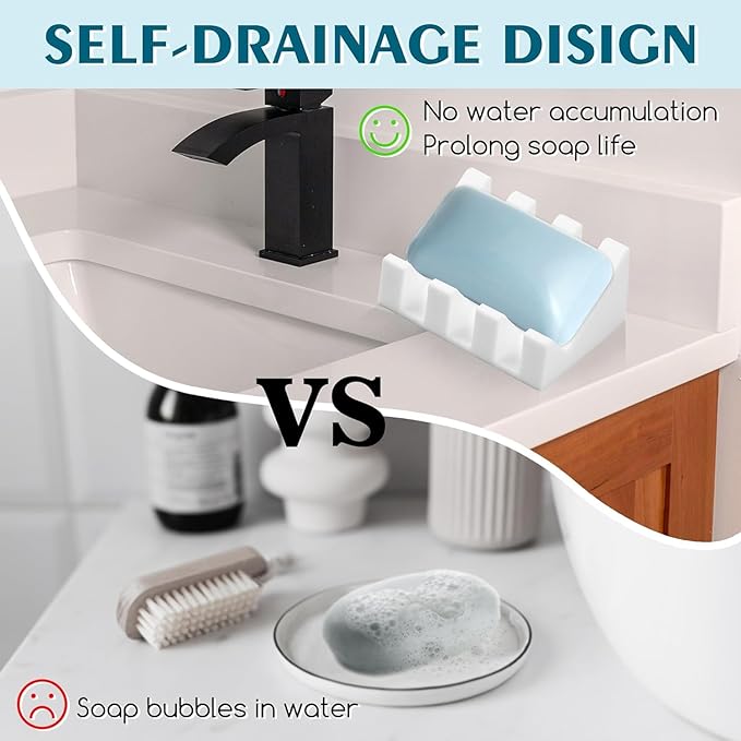 Silicone Soap Dish for Bar Soap Holder for Shower Bathroom Self Draining - Image 4