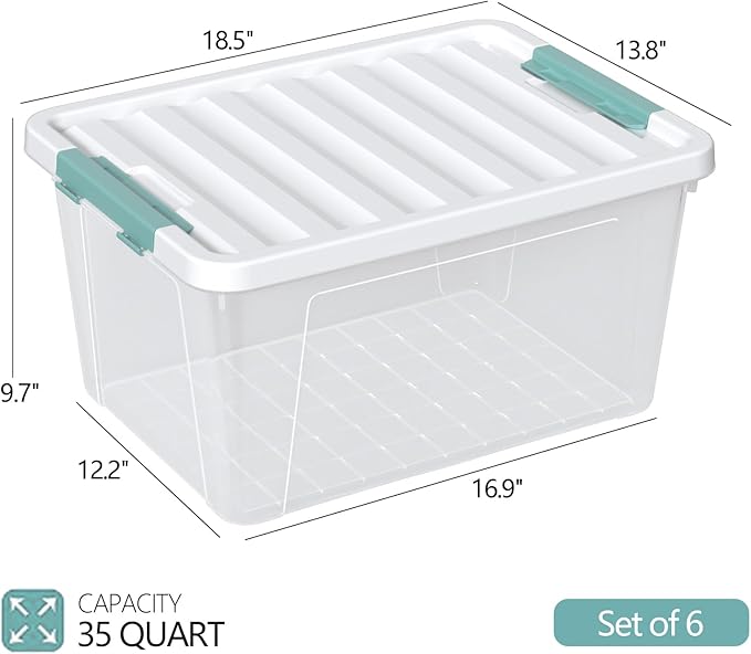 Zopnny 6-Pack 35 Quart Plastic Latch Storage Box - Image 2